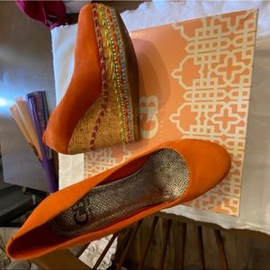 Orange Beaded Platform Wedge
